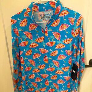 Women's IBKUL Long Sleeve Mock Neck Umbrella Franny Print UPF 50+ NEW Medium